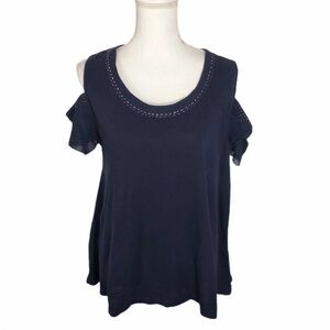 Akemi Kin Cold Shoulder Chiffon Blouse Large Blue